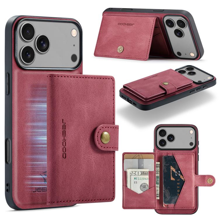 For iPhone 18 Pro / 17 Pro JEEHOOD J01 Retro Magnetic Detachable Wallet Phone Case(Red)
