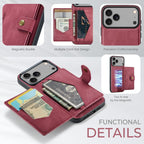 For iPhone 18 Pro / 17 Pro JEEHOOD J01 Retro Magnetic Detachable Wallet Phone Case(Red)