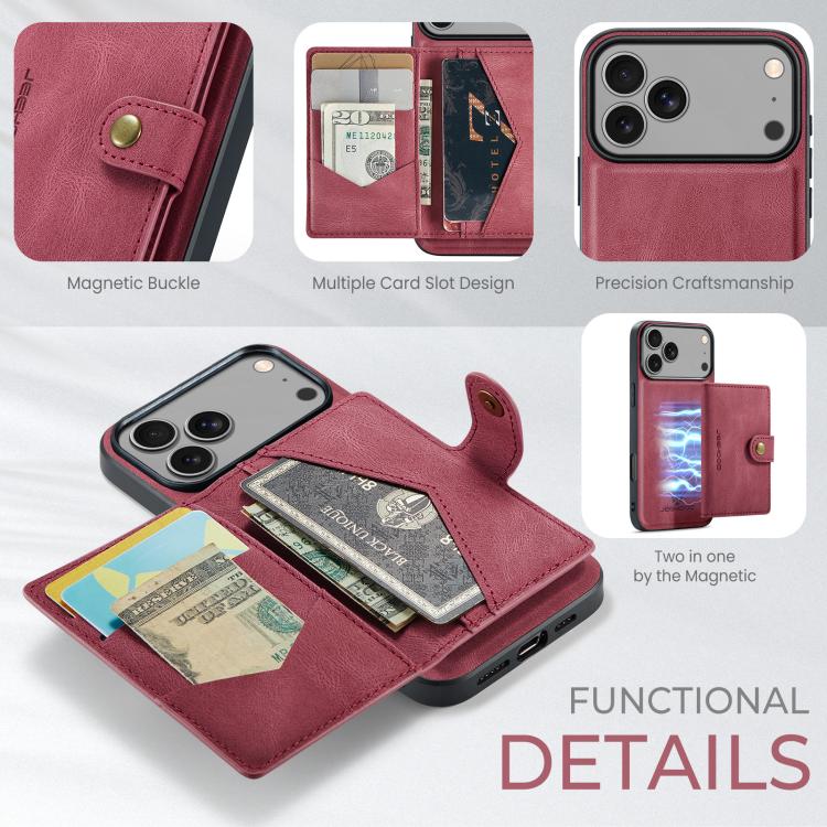 For iPhone 18 Pro / 17 Pro JEEHOOD J01 Retro Magnetic Detachable Wallet Phone Case(Red)