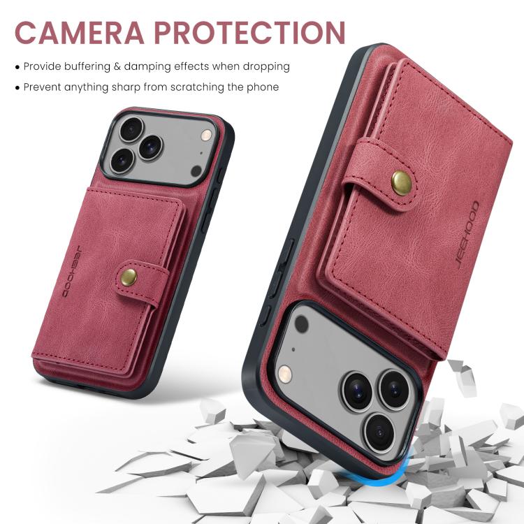 For iPhone 18 Pro / 17 Pro JEEHOOD J01 Retro Magnetic Detachable Wallet Phone Case(Red)