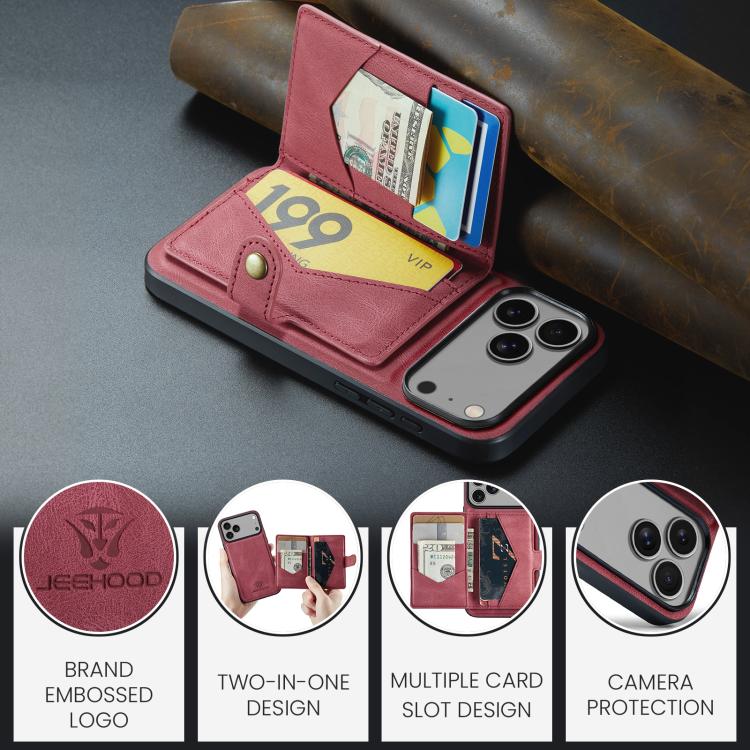 For iPhone 18 Pro / 17 Pro JEEHOOD J01 Retro Magnetic Detachable Wallet Phone Case(Red)