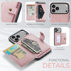 For iPhone 18 Pro / 17 Pro JEEHOOD J01 Retro Magnetic Detachable Wallet Phone Case(Pink)