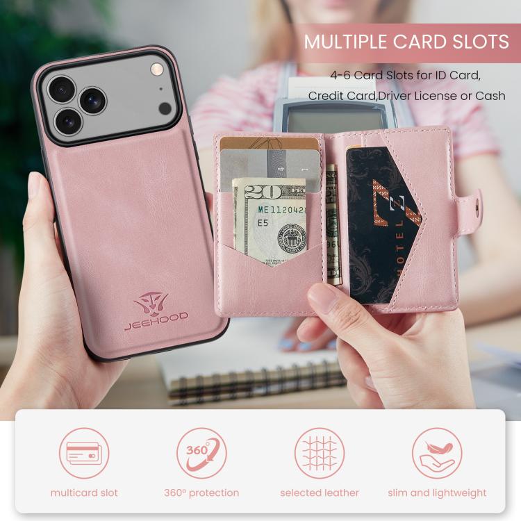 For iPhone 18 Pro / 17 Pro JEEHOOD J01 Retro Magnetic Detachable Wallet Phone Case(Pink)
