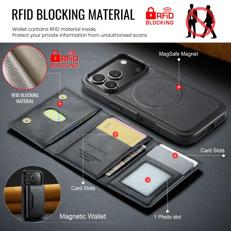 For iPhone 18 Pro / 17 Pro MAGKING K2 Series MagSafe RFID Card Bag Detachable Phone Case(Black)