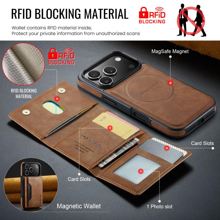 For iPhone 18 Pro / 17 Pro MAGKING K2 Series MagSafe RFID Card Bag Detachable Phone Case(Brown)