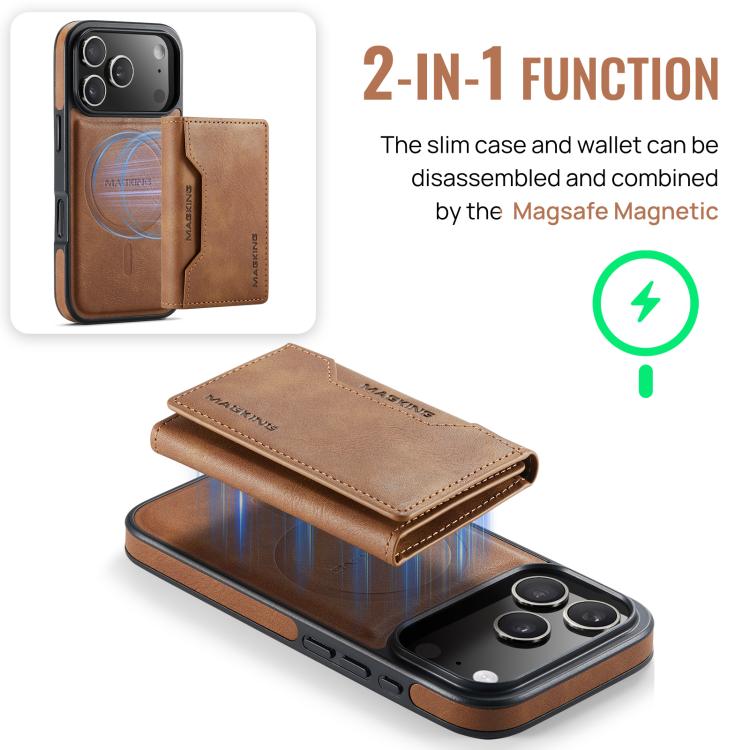 For iPhone 18 Pro / 17 Pro MAGKING K2 Series MagSafe RFID Card Bag Detachable Phone Case(Brown)