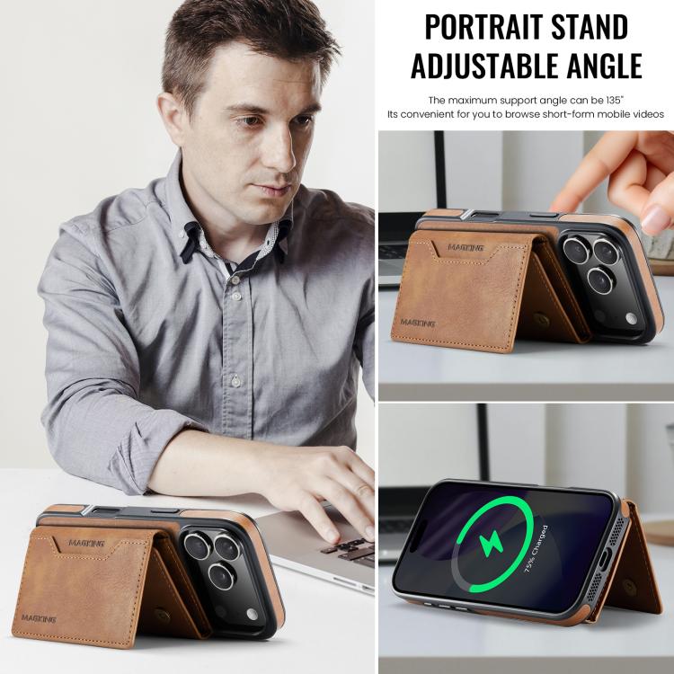 For iPhone 18 Pro / 17 Pro MAGKING K2 Series MagSafe RFID Card Bag Detachable Phone Case(Brown)