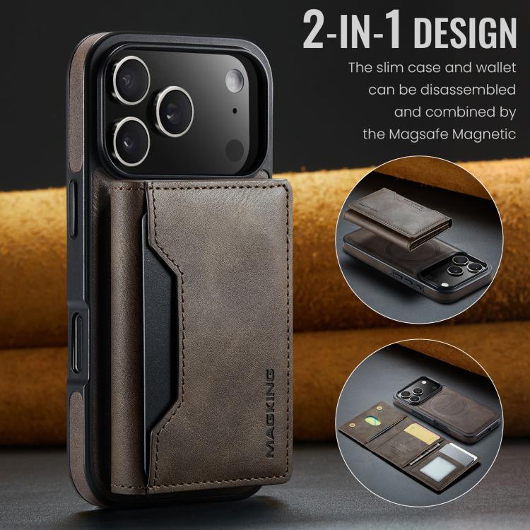 For iPhone 18 Pro / 17 Pro MAGKING K2 Series MagSafe RFID Card Bag Detachable Phone Case(Coffee)