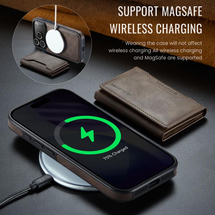 For iPhone 18 Pro / 17 Pro MAGKING K2 Series MagSafe RFID Card Bag Detachable Phone Case(Coffee)