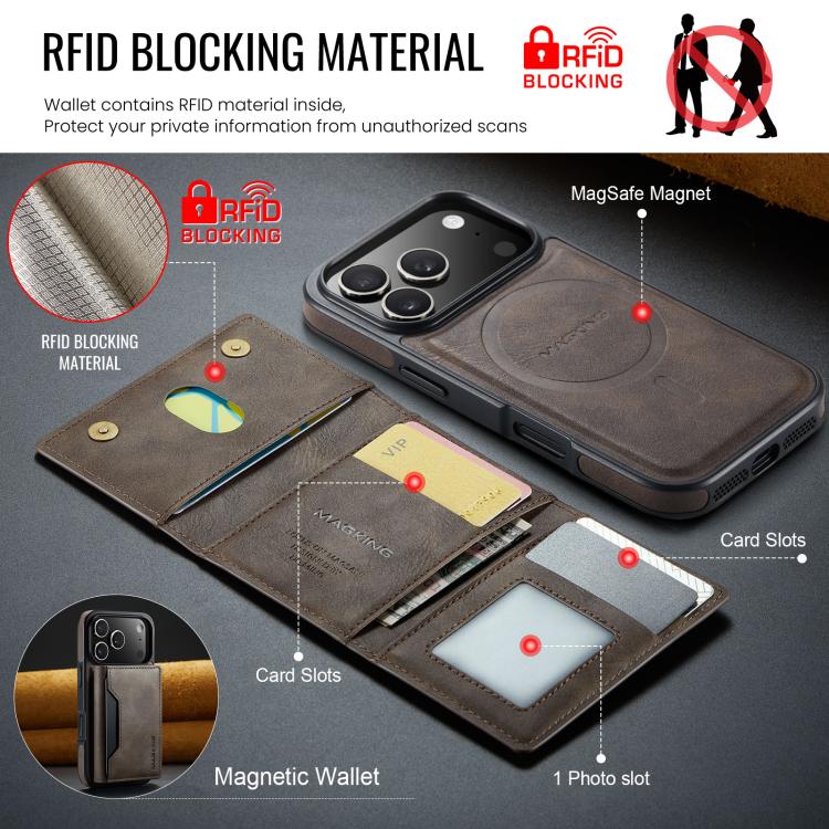 For iPhone 18 Pro / 17 Pro MAGKING K2 Series MagSafe RFID Card Bag Detachable Phone Case(Coffee)