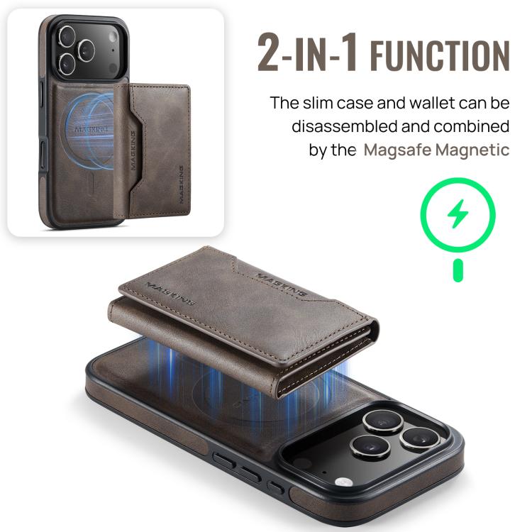 For iPhone 18 Pro / 17 Pro MAGKING K2 Series MagSafe RFID Card Bag Detachable Phone Case(Coffee)