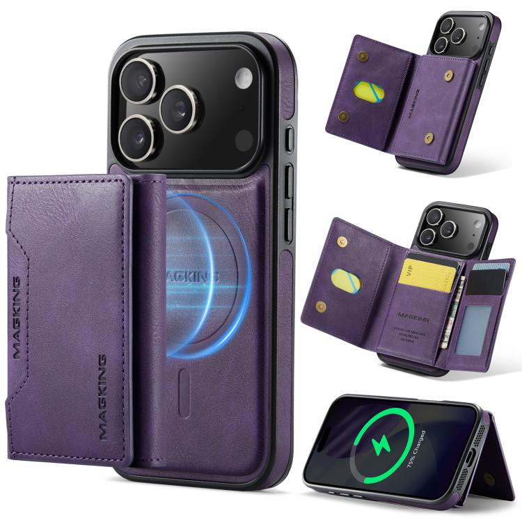 For iPhone 18 Pro / 17 Pro MAGKING K2 Series MagSafe RFID Card Bag Detachable Phone Case(Purple)