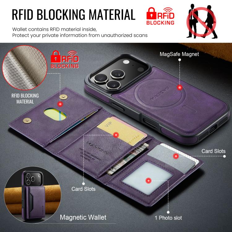 For iPhone 18 Pro / 17 Pro MAGKING K2 Series MagSafe RFID Card Bag Detachable Phone Case(Purple)