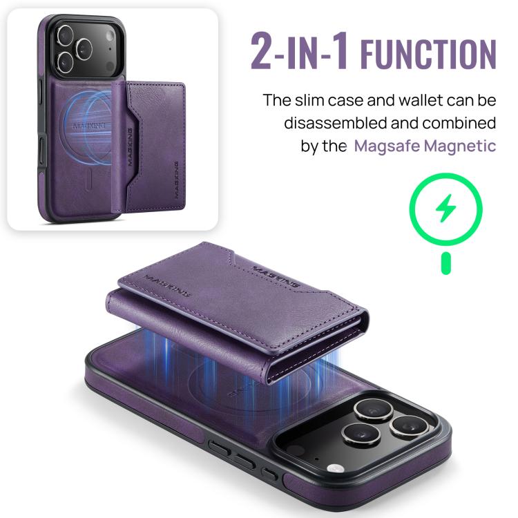 For iPhone 18 Pro / 17 Pro MAGKING K2 Series MagSafe RFID Card Bag Detachable Phone Case(Purple)