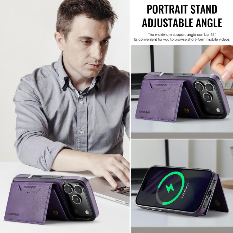 For iPhone 18 Pro / 17 Pro MAGKING K2 Series MagSafe RFID Card Bag Detachable Phone Case(Purple)