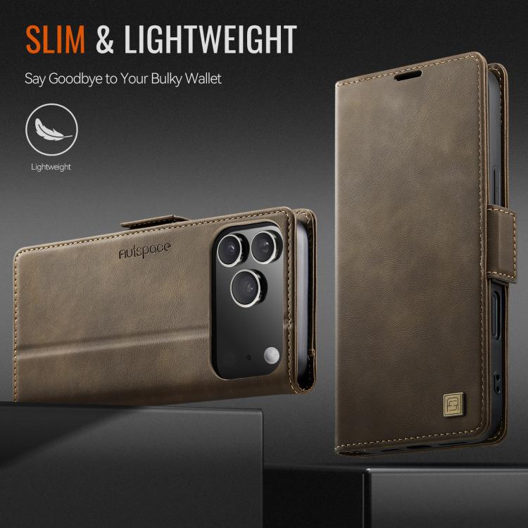 For iPhone 18 Pro / 17 Pro AutSpace A11 Side Buckle MagSafe Magnetic RFID Phone Leather Case(Coffee)