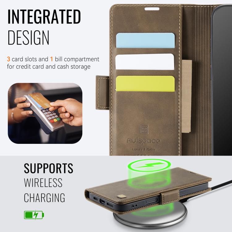 For iPhone 18 Pro / 17 Pro AutSpace A11 Side Buckle MagSafe Magnetic RFID Phone Leather Case(Coffee)