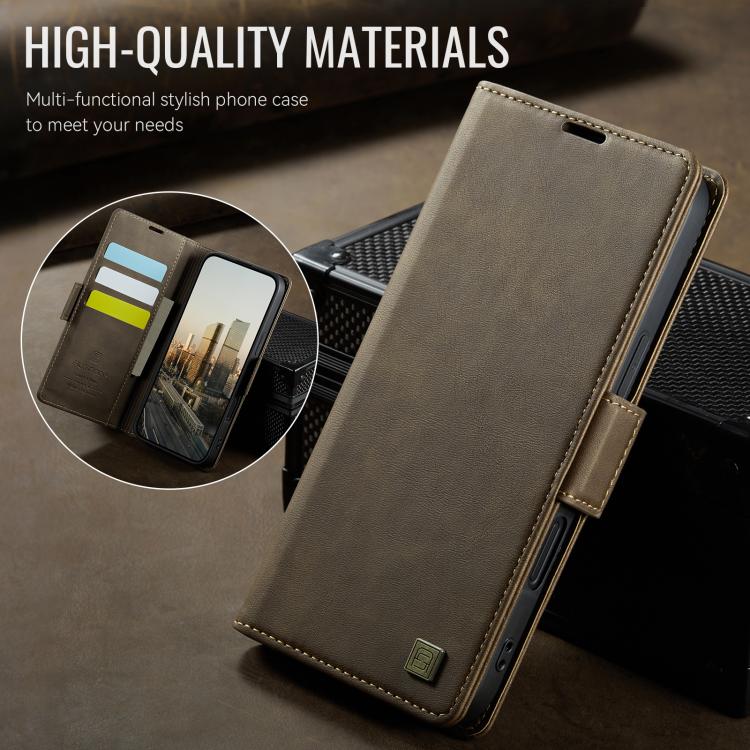 For iPhone 18 Pro / 17 Pro AutSpace A11 Side Buckle MagSafe Magnetic RFID Phone Leather Case(Coffee)