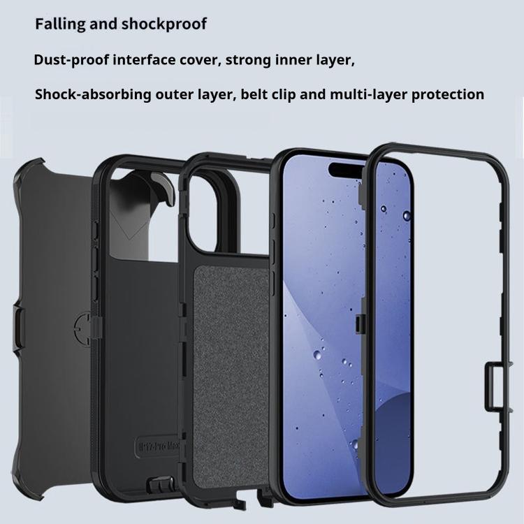 For iPhone 18 Pro / 17 Pro Kalebol Shockproof PC Hybrid TPU Phone Case with Back Clip(Black)