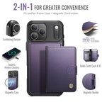 For iPhone 18 Pro JEEHOOD J09 Buckle Card Bag MagSafe Magnetic Style RFID Leather Phone Case(Purple)