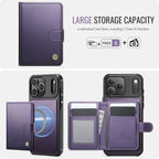 For iPhone 18 Pro JEEHOOD J09 Buckle Card Bag MagSafe Magnetic Style RFID Leather Phone Case(Purple)