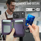 For iPhone 18 Pro JEEHOOD J09 Buckle Card Bag MagSafe Magnetic Style RFID Leather Phone Case(Purple)