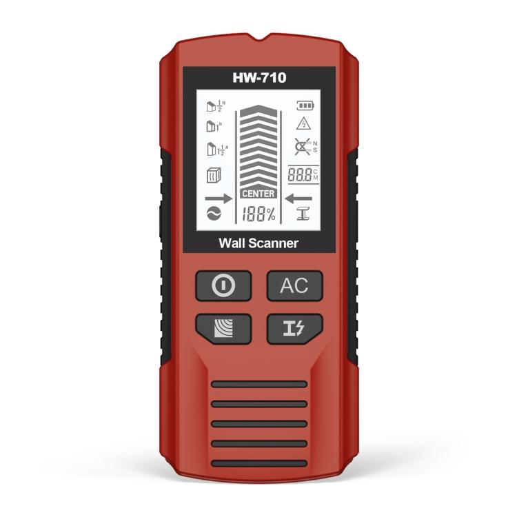HW-710 5-in-1 Wall Scanner Metal Detector Stud Finder Measuring Instrument(Red)
