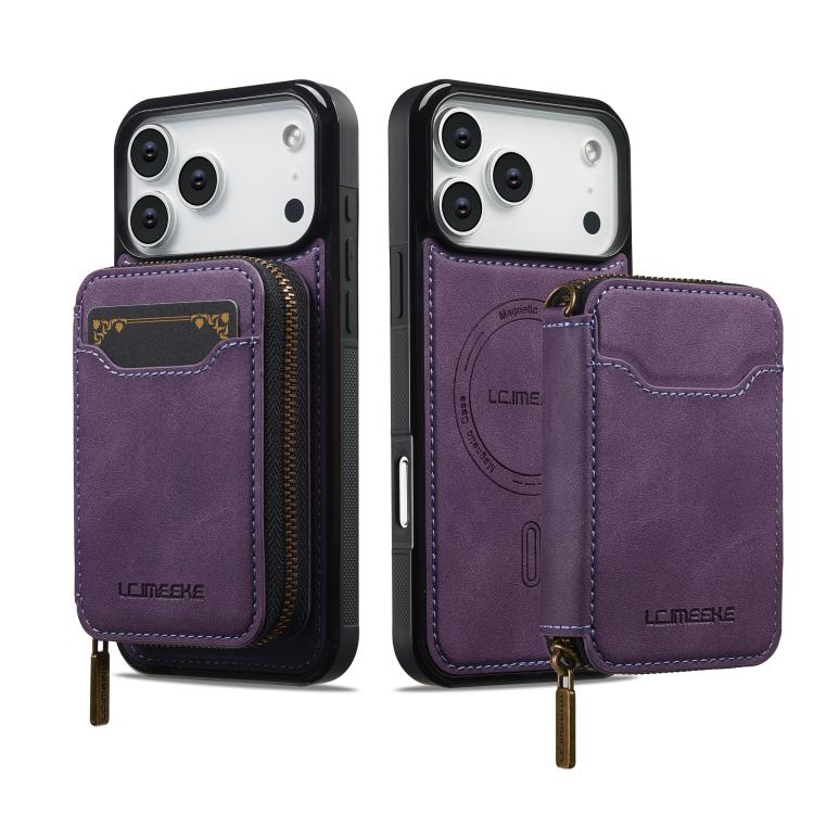 For iPhone 18 Pro / 17 Pro LC.IMEEKE L6 Series Zipper Card Bag MagSafe Magnetic Phone Case(Purple)