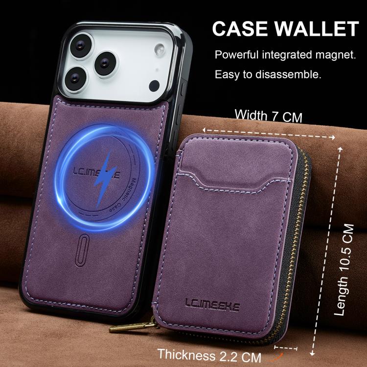 For iPhone 18 Pro / 17 Pro LC.IMEEKE L6 Series Zipper Card Bag MagSafe Magnetic Phone Case(Purple)