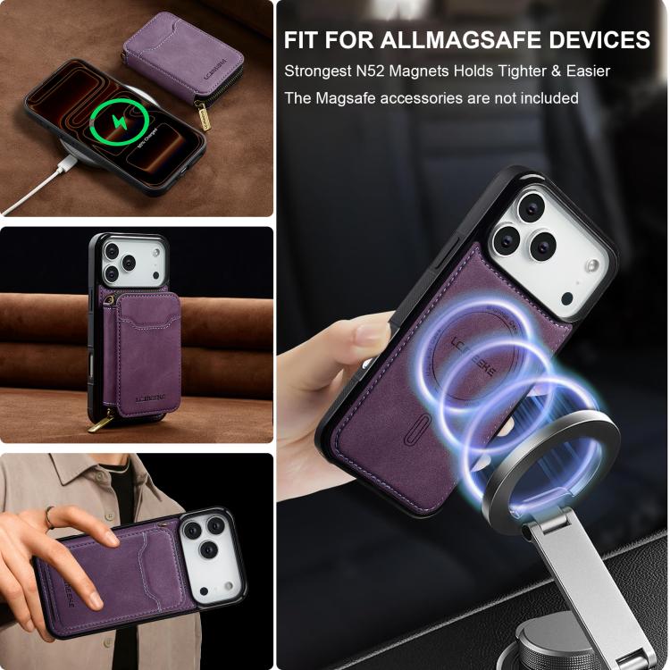 For iPhone 18 Pro / 17 Pro LC.IMEEKE L6 Series Zipper Card Bag MagSafe Magnetic Phone Case(Purple)