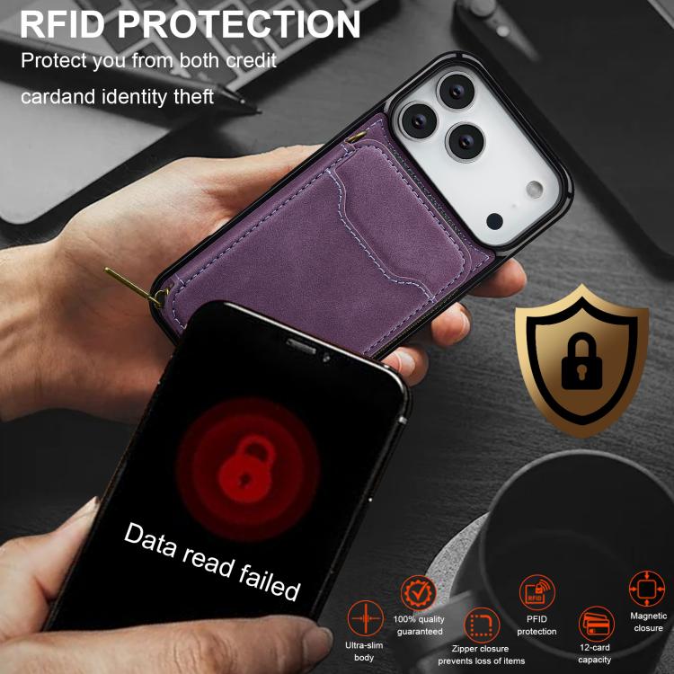 For iPhone 18 Pro / 17 Pro LC.IMEEKE L6 Series Zipper Card Bag MagSafe Magnetic Phone Case(Purple)