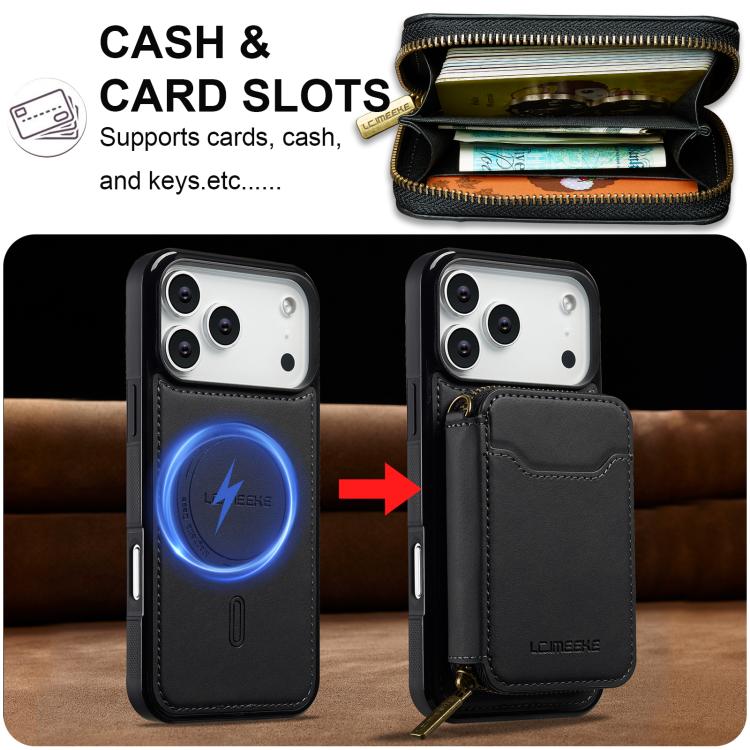 For iPhone 18 Pro / 17 Pro LC.IMEEKE L6 Series Zipper Card Bag MagSafe Magnetic Phone Case(Black)