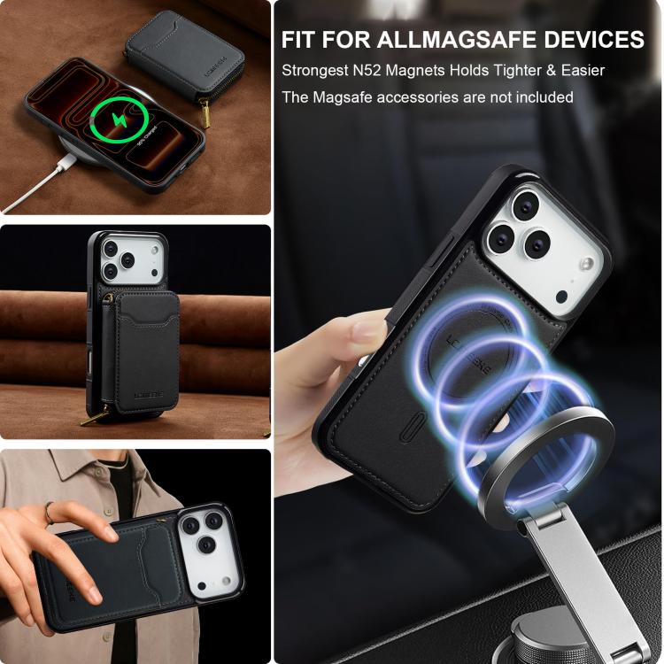 For iPhone 18 Pro / 17 Pro LC.IMEEKE L6 Series Zipper Card Bag MagSafe Magnetic Phone Case(Black)