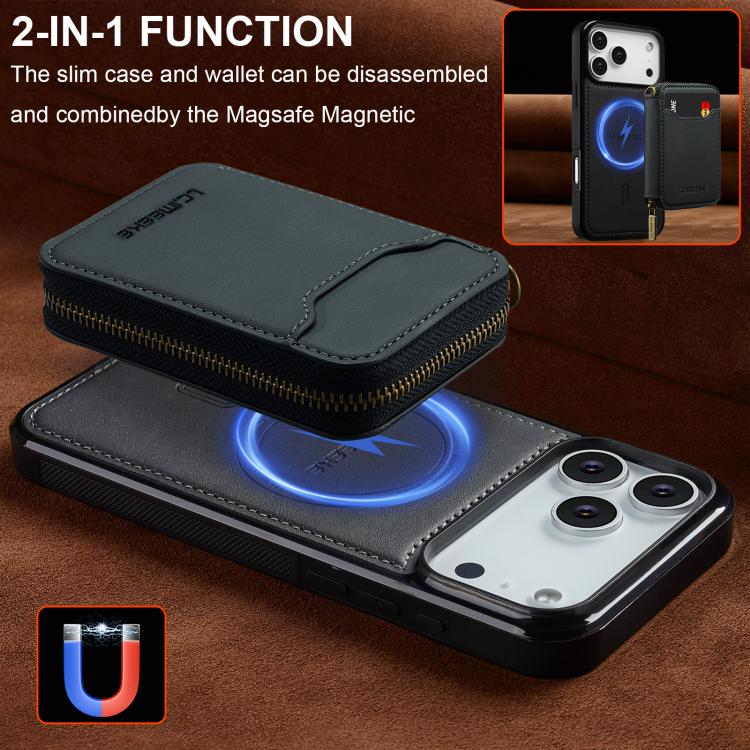 For iPhone 18 Pro / 17 Pro LC.IMEEKE L6 Series Zipper Card Bag MagSafe Magnetic Phone Case(Black)