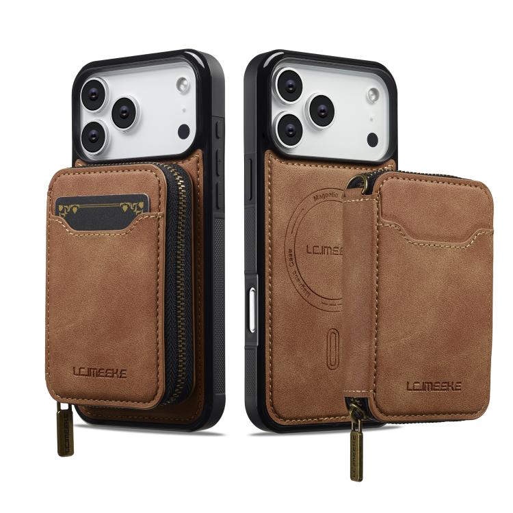 For iPhone 18 Pro / 17 Pro LC.IMEEKE L6 Series Zipper Card Bag MagSafe Magnetic Phone Case(Brown)