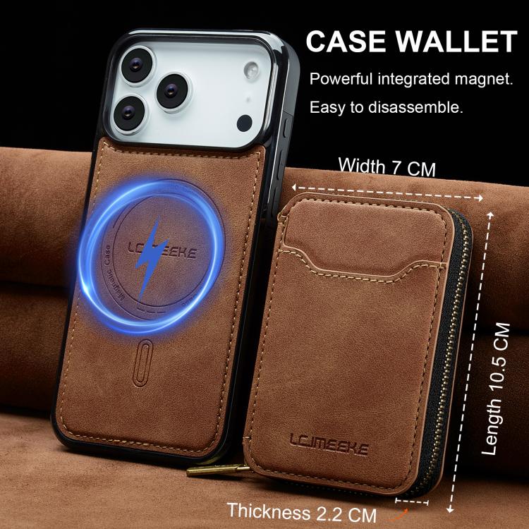 For iPhone 18 Pro / 17 Pro LC.IMEEKE L6 Series Zipper Card Bag MagSafe Magnetic Phone Case(Brown)