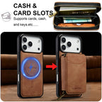 For iPhone 18 Pro / 17 Pro LC.IMEEKE L6 Series Zipper Card Bag MagSafe Magnetic Phone Case(Brown)