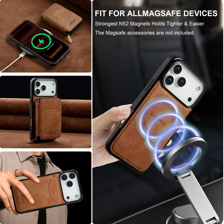 For iPhone 18 Pro / 17 Pro LC.IMEEKE L6 Series Zipper Card Bag MagSafe Magnetic Phone Case(Brown)