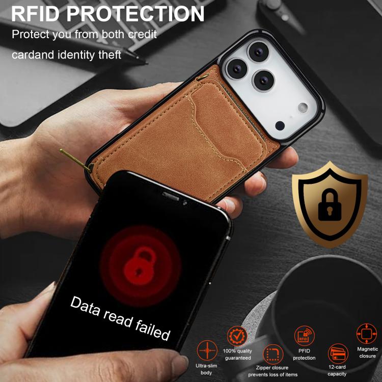 For iPhone 18 Pro / 17 Pro LC.IMEEKE L6 Series Zipper Card Bag MagSafe Magnetic Phone Case(Brown)