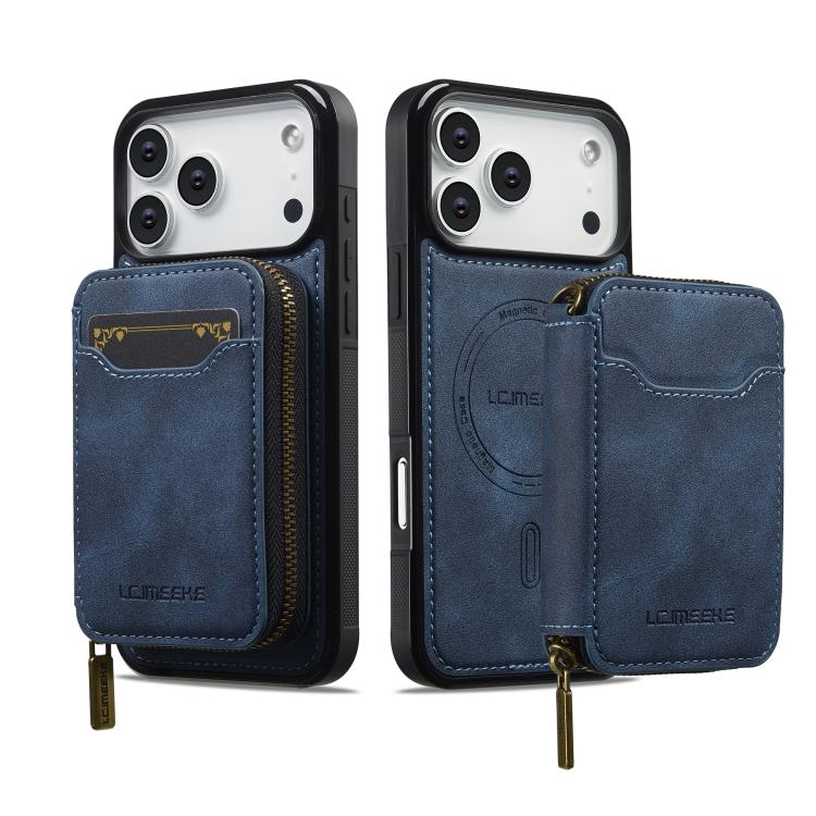 For iPhone 18 Pro / 17 Pro LC.IMEEKE L6 Series Zipper Card Bag MagSafe Magnetic Phone Case(Blue)