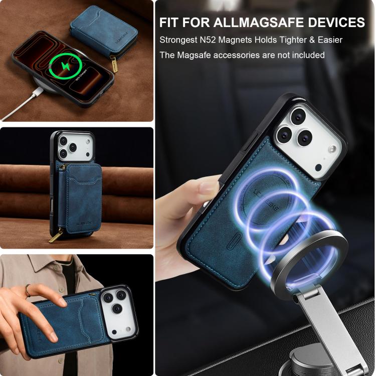 For iPhone 18 Pro / 17 Pro LC.IMEEKE L6 Series Zipper Card Bag MagSafe Magnetic Phone Case(Blue)