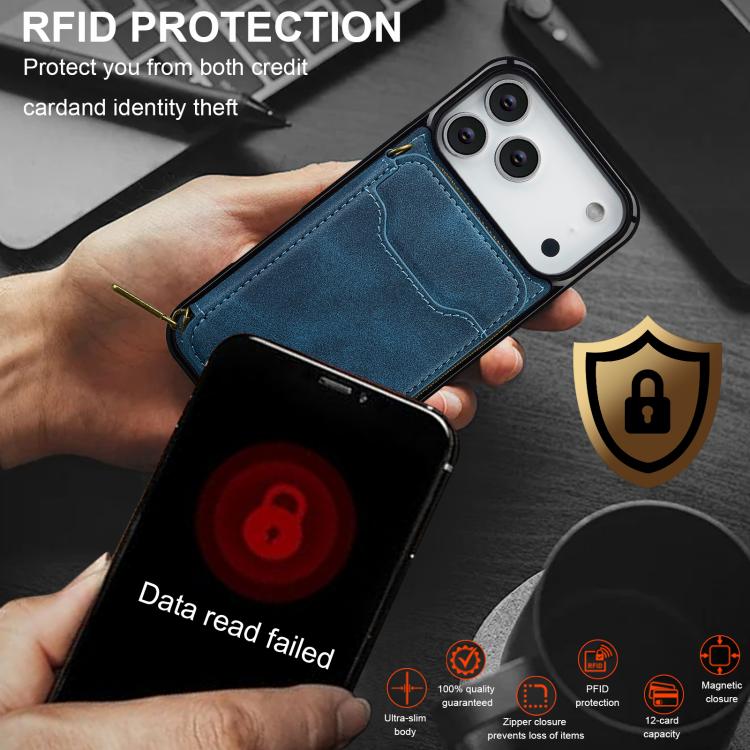 For iPhone 18 Pro / 17 Pro LC.IMEEKE L6 Series Zipper Card Bag MagSafe Magnetic Phone Case(Blue)