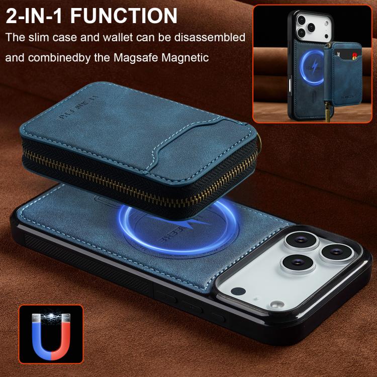 For iPhone 18 Pro / 17 Pro LC.IMEEKE L6 Series Zipper Card Bag MagSafe Magnetic Phone Case(Blue)