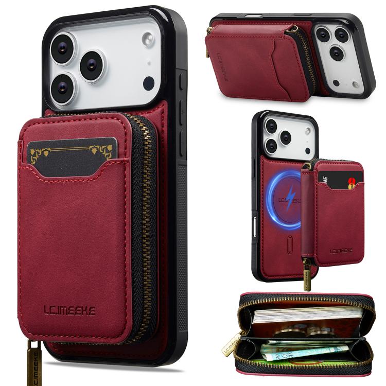 For iPhone 18 Pro / 17 Pro LC.IMEEKE L6 Series Zipper Card Bag MagSafe Magnetic Phone Case(Red)