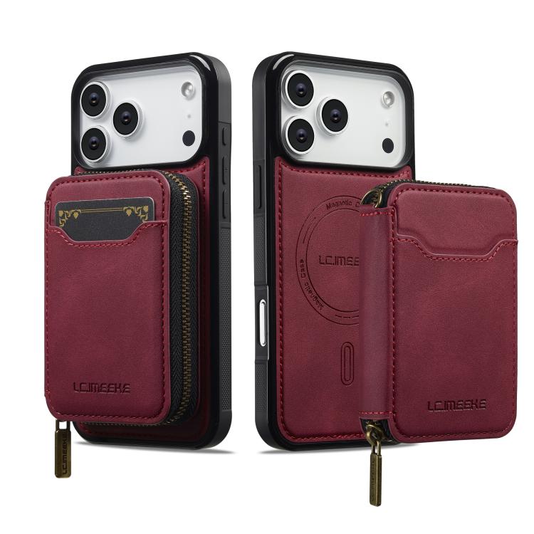 For iPhone 18 Pro / 17 Pro LC.IMEEKE L6 Series Zipper Card Bag MagSafe Magnetic Phone Case(Red)