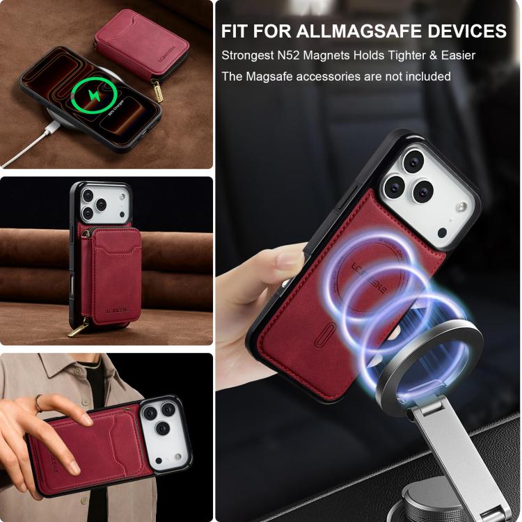For iPhone 18 Pro / 17 Pro LC.IMEEKE L6 Series Zipper Card Bag MagSafe Magnetic Phone Case(Red)