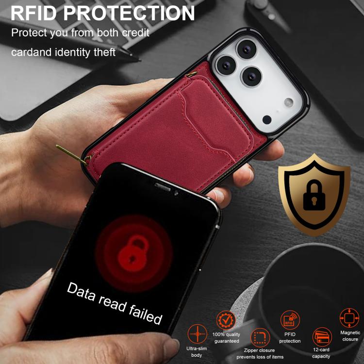 For iPhone 18 Pro / 17 Pro LC.IMEEKE L6 Series Zipper Card Bag MagSafe Magnetic Phone Case(Red)
