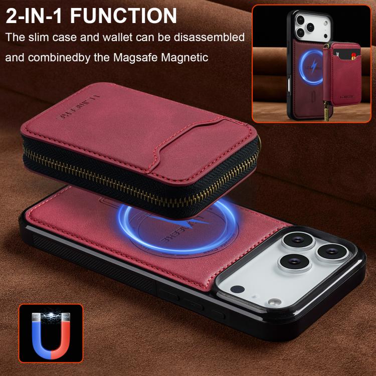 For iPhone 18 Pro / 17 Pro LC.IMEEKE L6 Series Zipper Card Bag MagSafe Magnetic Phone Case(Red)