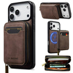 For iPhone 18 Pro / 17 Pro LC.IMEEKE L6 Series Zipper Card Bag MagSafe Magnetic Phone Case(Coffee)