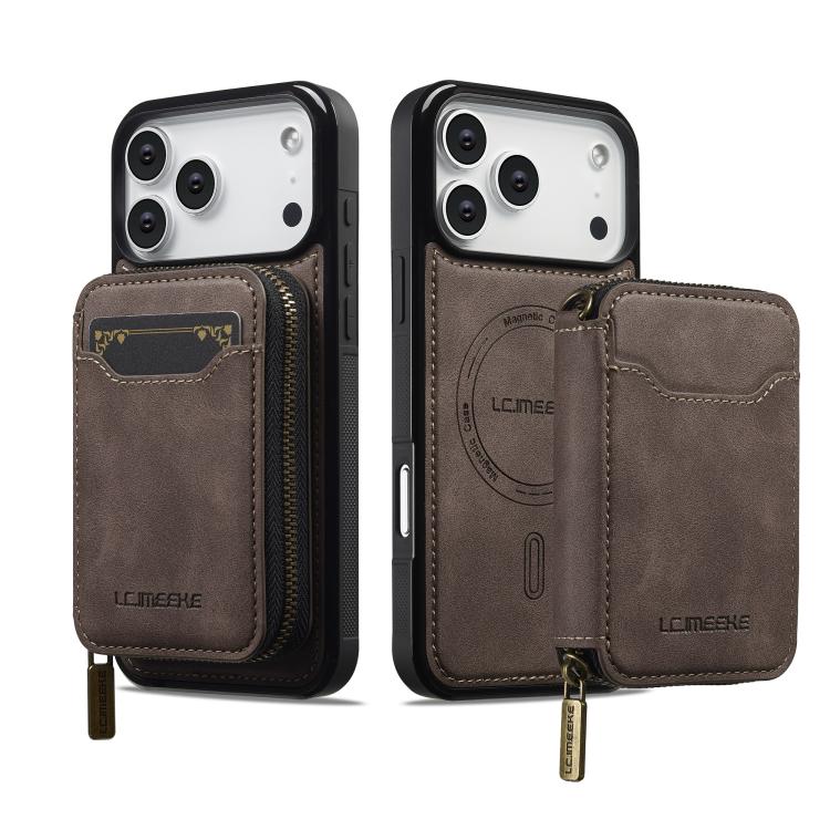 For iPhone 18 Pro / 17 Pro LC.IMEEKE L6 Series Zipper Card Bag MagSafe Magnetic Phone Case(Coffee)
